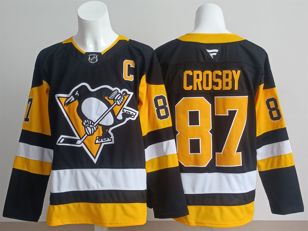 Men 2025 Pittsburgh Penguins 87 Crosby Black Fanatics Home Premium NHL Jersey style 1